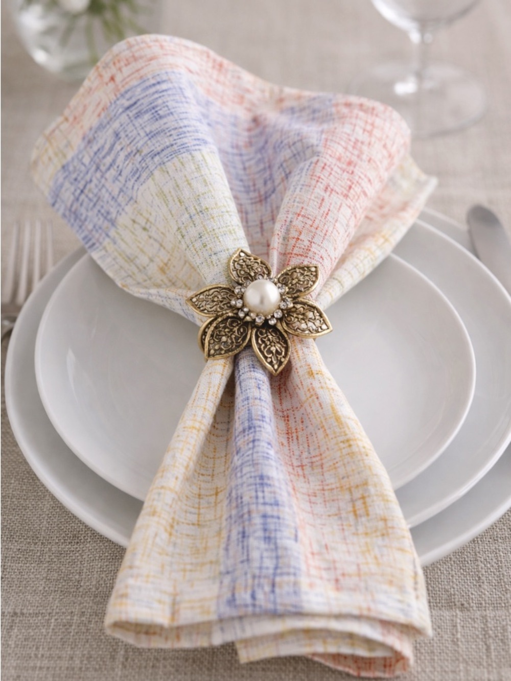 Pier 1 Set of 4 Cotton Cloth Napkins Multicolor Plaid Table Linens 20”x 20” - Picture 1 of 5
